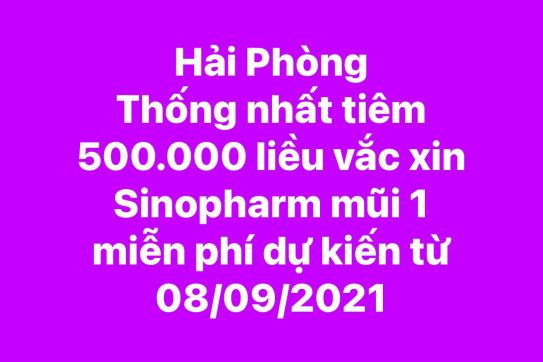 Hải Phòng: Thống nhất tiêm 500.000 liều vắc xin Sinopharm mũi 1 miễn phí