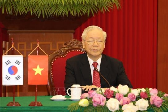 Tổng Bí thư Nguyễn Phú Trọng hội đàm trực tuyến với Tổng thống Hàn Quốc Yoon Suk-yeol