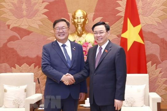 越南国会主席王廷惠会见韩越友好议员小组主席金叹研