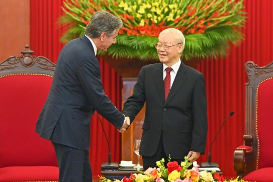 [Ảnh] Tổng Bí thư Nguyễn Phú Trọng tiếp Bộ trưởng Ngoại giao Hoa Kỳ Antony Blinken
